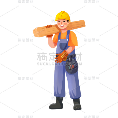 卡通感劳动节工人元素贴纸
