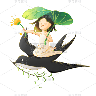 手绘春天燕子女生元素贴纸