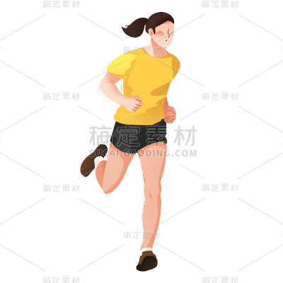 卡通感女生跑步元素贴纸