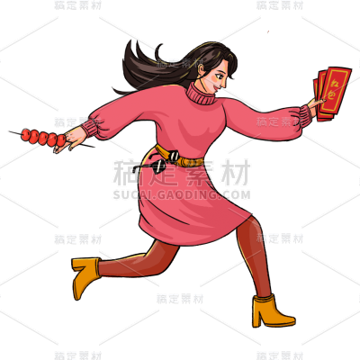 卡通感春节女人元素贴纸