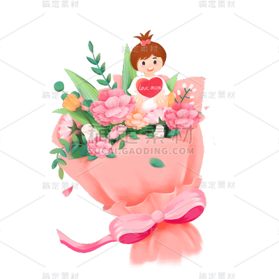 卡通感母亲节花元素贴纸