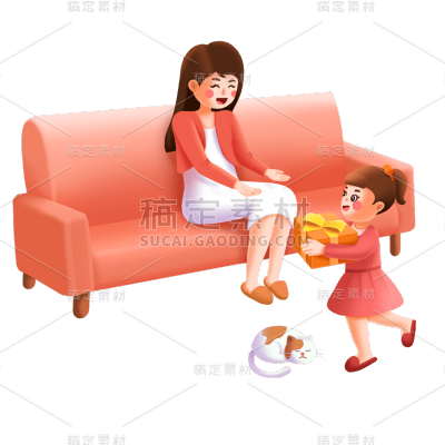 卡通感母亲节母女元素贴纸