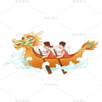 卡通感端午节划龙舟元素贴纸