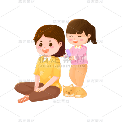 卡通感母亲节母女元素贴纸
