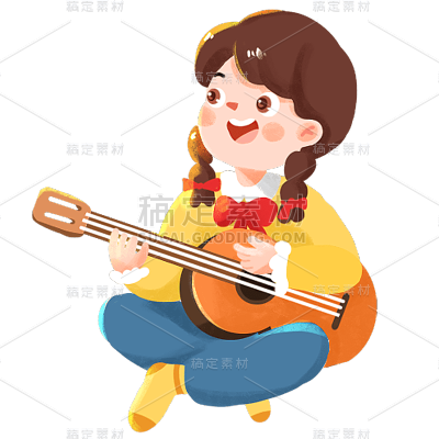 卡通感教育培训女生弹琴元素贴纸