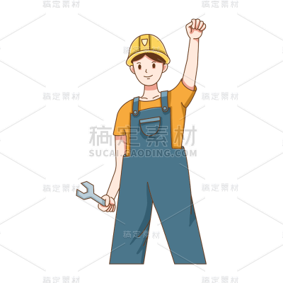卡通感劳动节工人元素贴纸