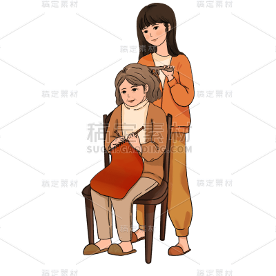卡通感重阳节女性元素贴纸