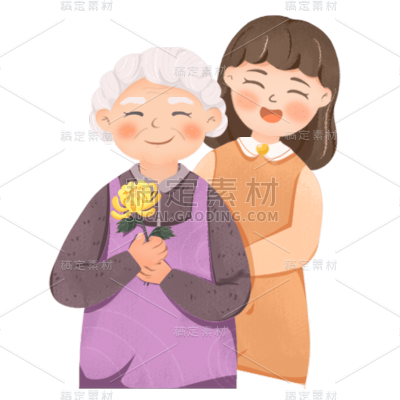 手绘重阳节女性元素贴纸