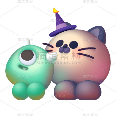 3D万圣节怪兽元素贴纸