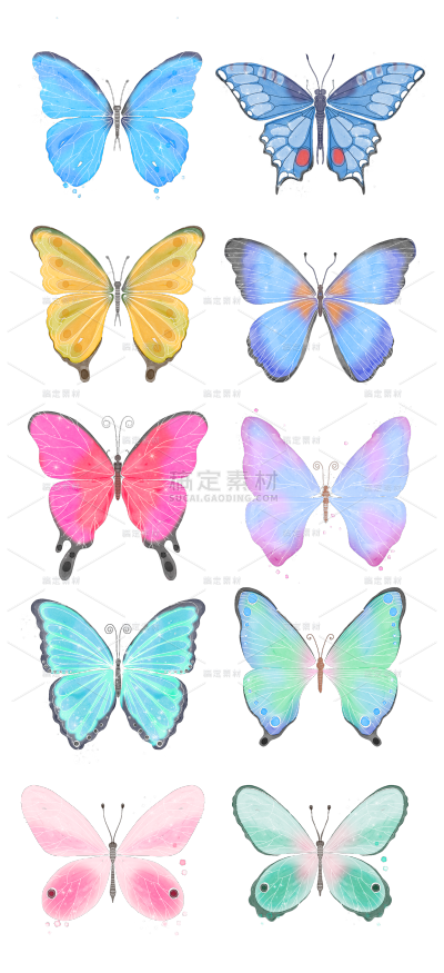 素材组合-手绘-动物元素蝴蝶贴纸