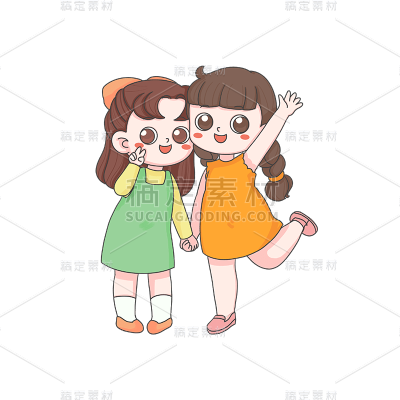 卡通感儿童节女孩元素贴纸