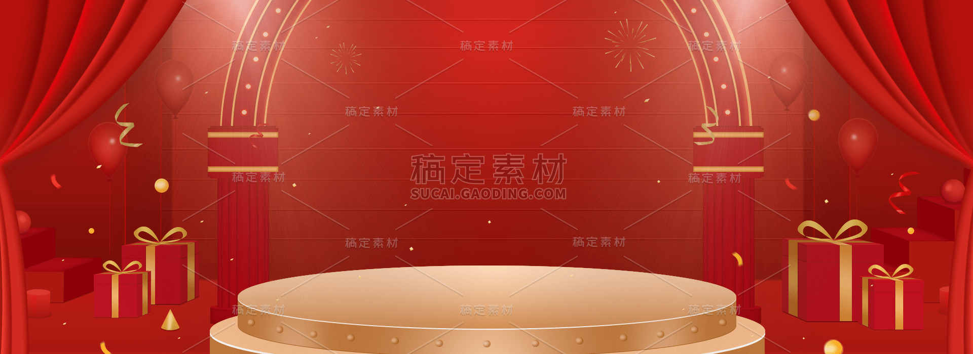 年货节喜庆中式红色背景场景图片素材