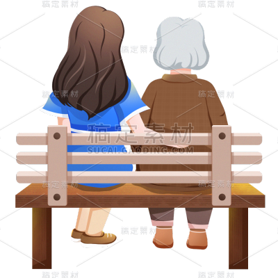 可爱清新老人插画元素贴纸