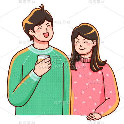 卡通感春节情侣元素贴纸