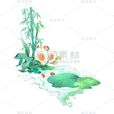 卡通感端午节莲叶元素贴纸