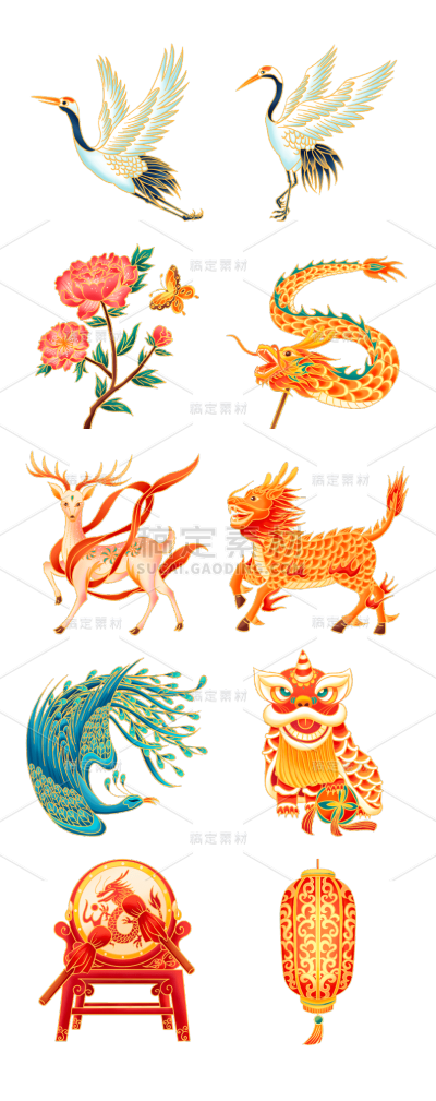 素材组合-手绘-中国风常见元素贴纸