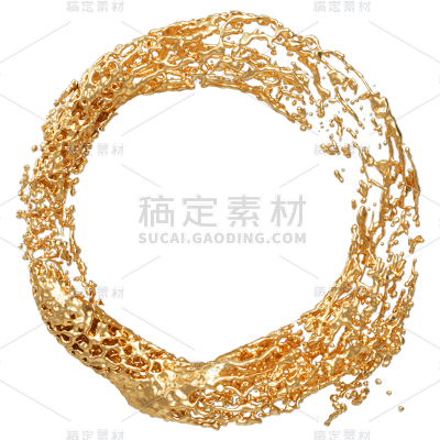 C4D-3D立体液体鎏金装饰元素贴纸4