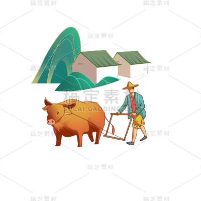 手绘春天农民元素贴纸