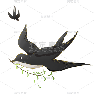手绘春天燕子元素贴纸