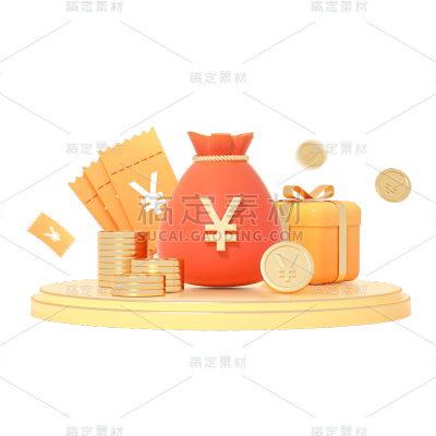 卡通感3D钱袋元素
