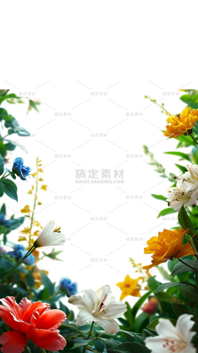 春天春日春季3D立体C4D实景花卉植物边框元素素材