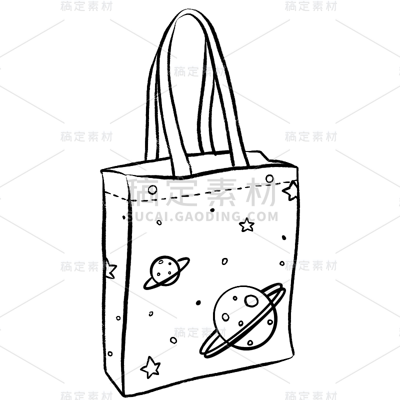 手绘-素描帆布包服饰贴纸-星球