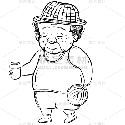 手绘-胖胖夸张老人元素元素贴纸