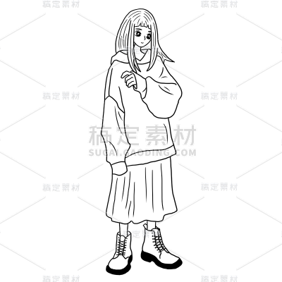 手绘-线稿简笔画人物穿搭贴纸6
