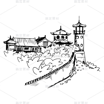 SVG-建筑元素素描贴纸-长城