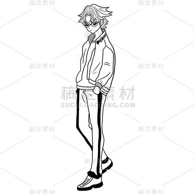 手绘-线稿简笔画人物穿搭贴纸1