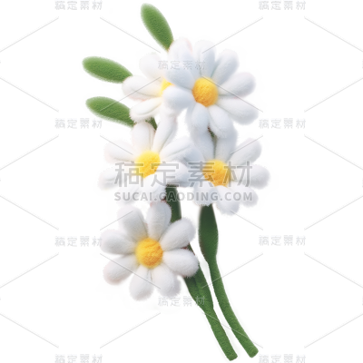 春天春季春日3D立体毛绒花朵植物元素素材