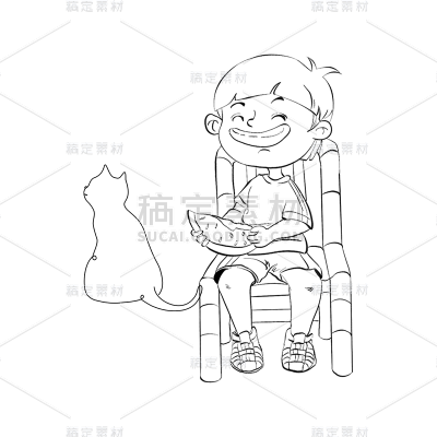 夏至孩童元素简笔画贴纸