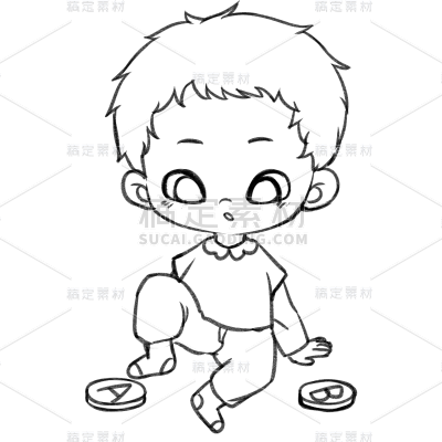 手绘-新生儿线稿人物插画3
