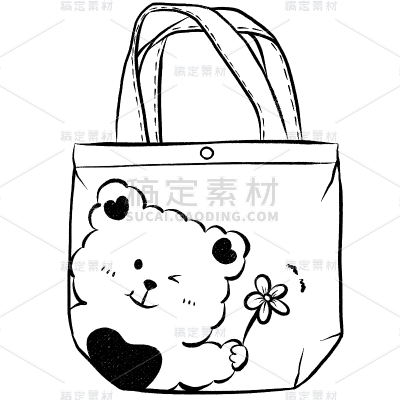 手绘-素描帆布包服饰贴纸-小熊