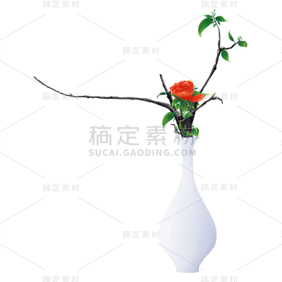 手绘-中国风植物花卉贴纸-花瓶