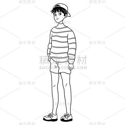 手绘-线稿简笔画人物穿搭贴纸7