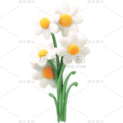 春天春季春日3D立体毛绒花朵植物元素素材