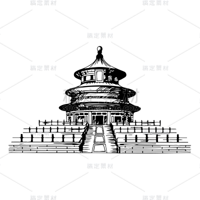 SVG-建筑元素素描贴纸-古建筑