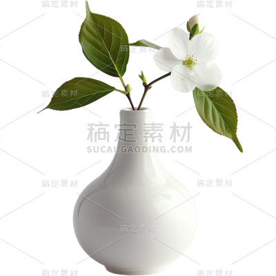 植物简约白色陶瓷实景鲜花花瓶元素素材