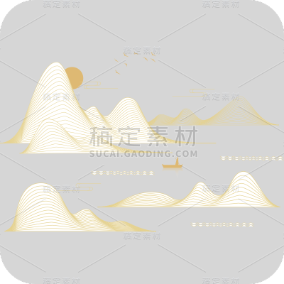 线性线条金色简约现代中国风中式抽象山水