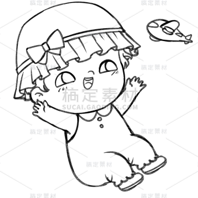 手绘-新生儿线稿人物插画1