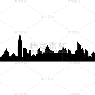 矢量扁平黑色城市剪影
