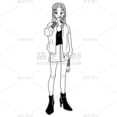 手绘-线稿简笔画人物穿搭贴纸9