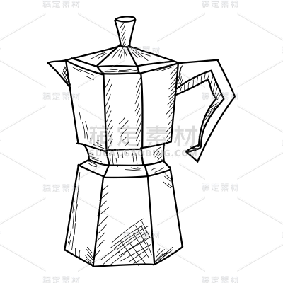 素描-咖啡系列元素-咖啡壶