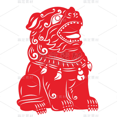 剪纸画-石狮子元素