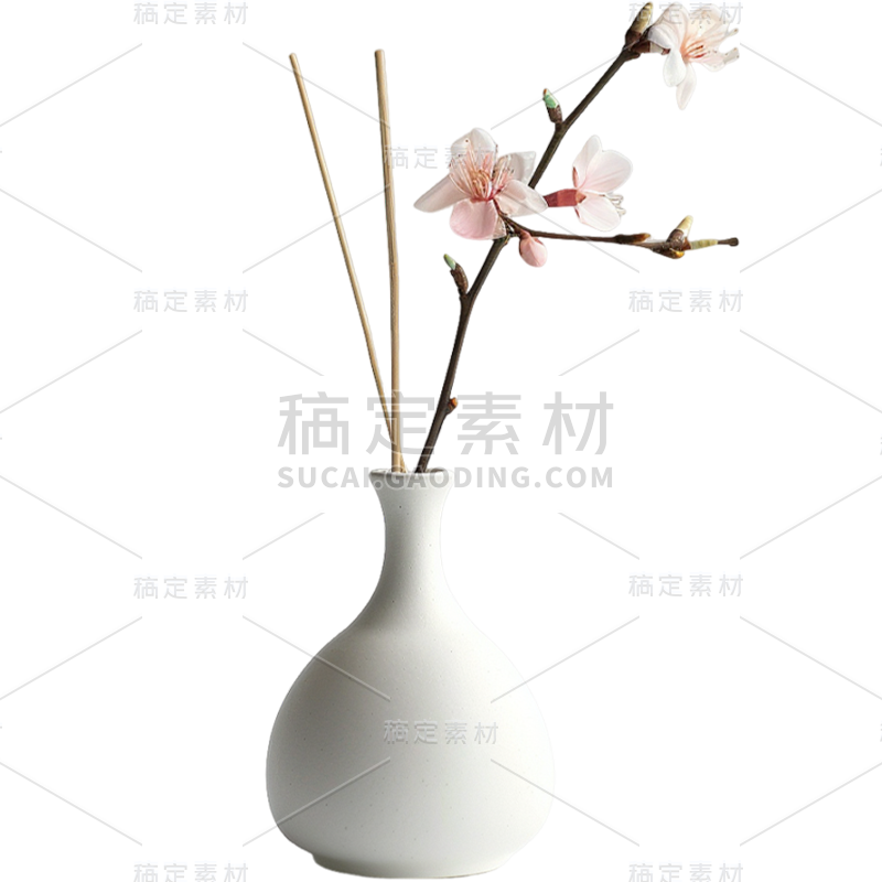 植物简约白色陶瓷实景鲜花花瓶元素素材