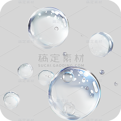 特效通用蓝色透明实景水珠泡泡元素素材