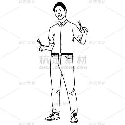 手绘-简笔画职业人物贴纸-理发师