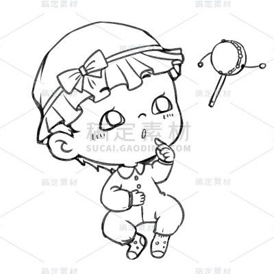 手绘-新生儿线稿人物插画2