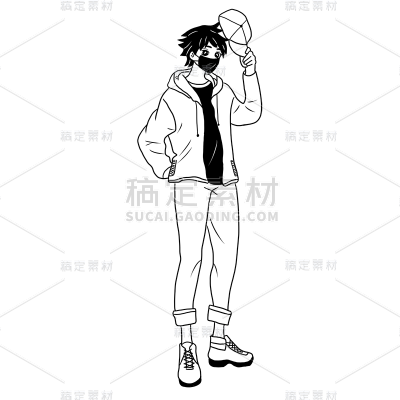 手绘-线稿简笔画人物穿搭贴纸10